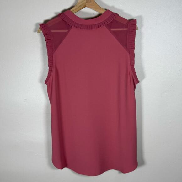 Soft Surroundings Ruffle V Neck Sleeveless Sheer Panel Blush Mauve Pink Large - Picture 8 of 8